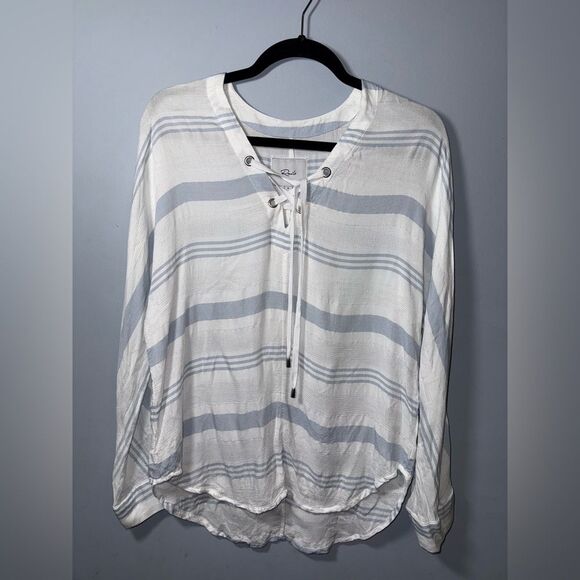 Rails Lily Brighten Stripe Lace Up V Neck Long Sleeve Shirt Size Small EUC - Picture 1 of 9